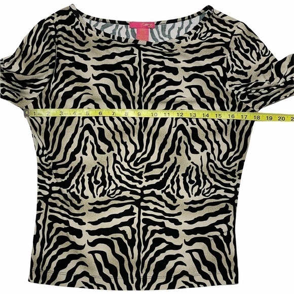 BLACK Tan Zebra Print Long Sleeve Boat Neck Top - Picture 7 of 11